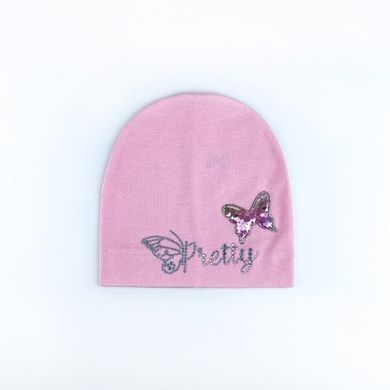 Детская шапка для девочки светло-розовая с бабочкой