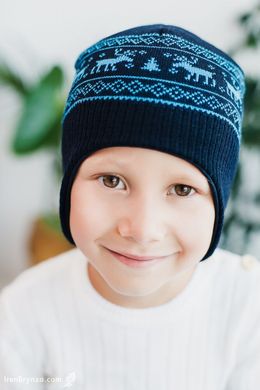 Детская шапка шлем темно-синяя Олени