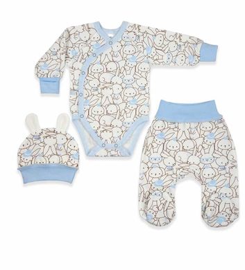 Теплый комплект для новорожденных голубой Зайки с боди