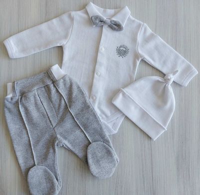 Теплый комплект для новорожденных серый с бодиком