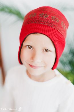 Детская шапка шлем красная Снежинки