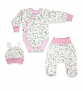 Теплый комплект для новорожденных розовый Зайки с боди