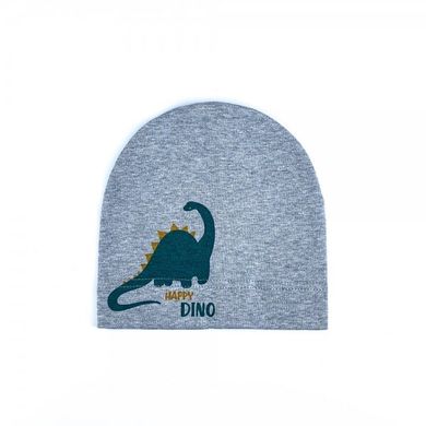 Детская шапка для мальчика серая с динозавром