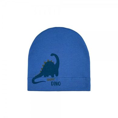 Детская шапка для мальчика темно-голубая с динозавром