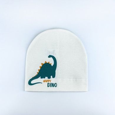 Детская шапка для мальчика молочная с динозавром