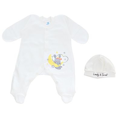 Теплый человечек и шапочка для новорожденных молочный Зайка