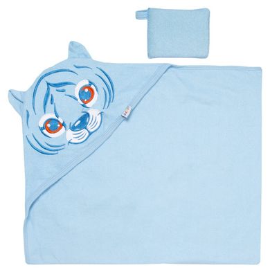 Полотенце с капюшоном для новорожденных голубое Тигренок