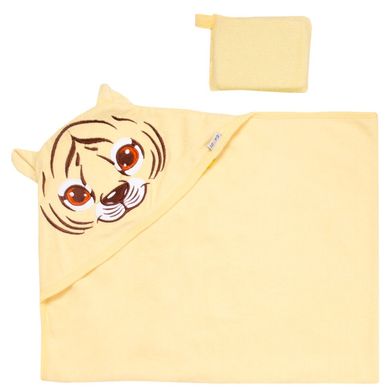Полотенце с капюшоном для новорожденных желтое Тигренок