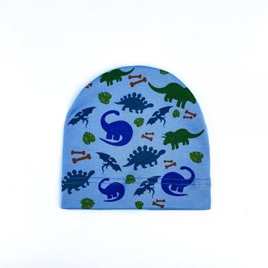 Детская шапка для мальчика голубая Динозаврики