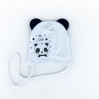 Детская шапка двойная с ушками молочная Панда