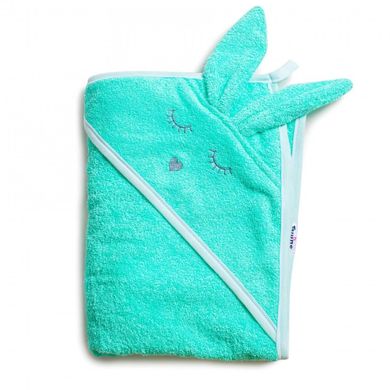 Рушник з капюшоном для немовлят зелений Зайка