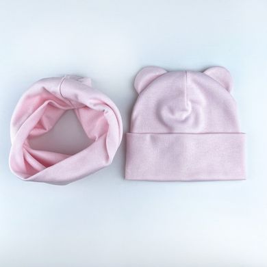 Комплект Детская шапка и хомут светло-розовый