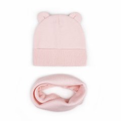 Комплект детская шапка и хомут светло-розовый