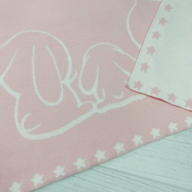 Плед для новорожденных вязаный двухсторонний с зайками розовый