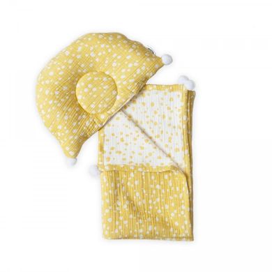 Плед для новорожденных и подушка ортопедическая из муслина цвет желтый