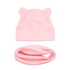 Комплект дитяча шапка і хомут у рубчик рожевий