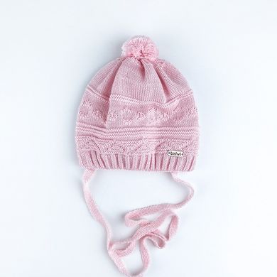 Детская шапка для малышей двойная с узором светло-розовая