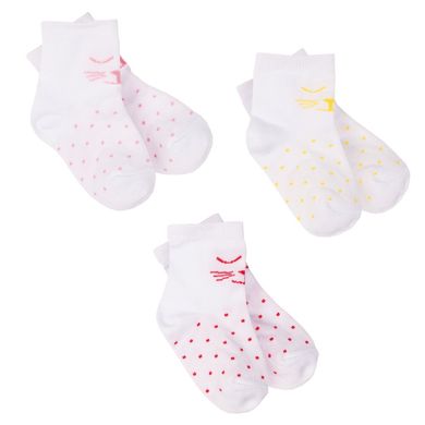Дитячі шкарпетки для дівчинки бавовна білі з малюнком 3 пари в комплекті