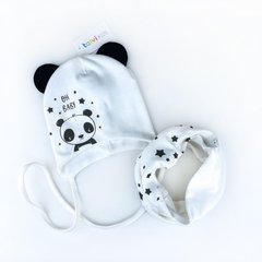 Комплект Дитяча шапка і хомут молочний Панда