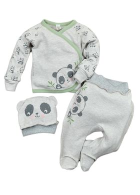 Комплект для новорожденных с распашонкой Панда серый