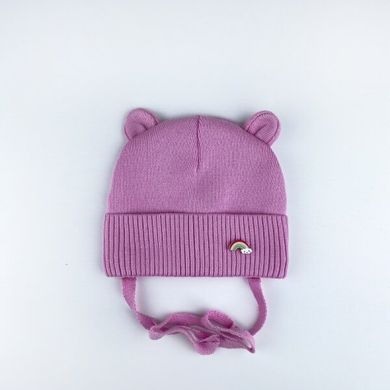 Детская шапка для девочки двойная цвет розовый